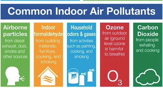 Infographic on common indoor air pollutants and their sources